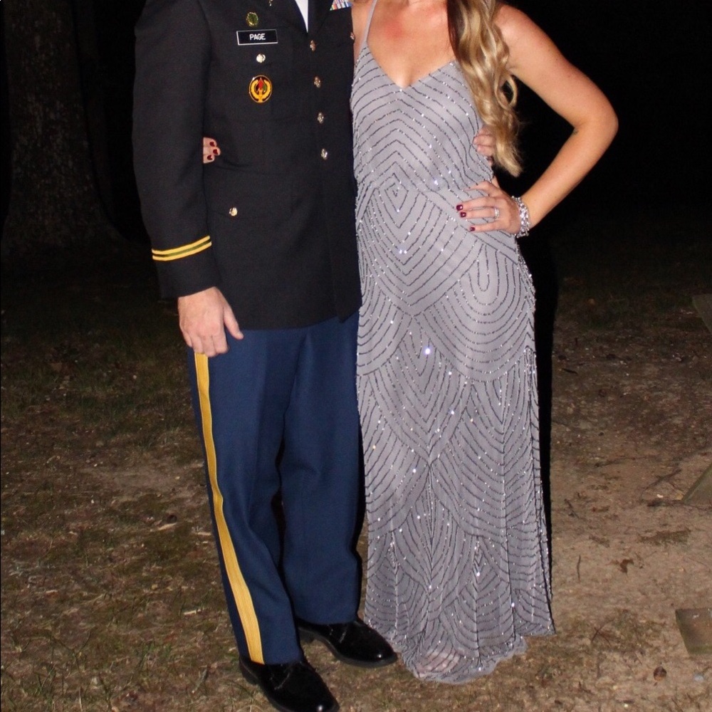 Grey/ silver beading formal gown